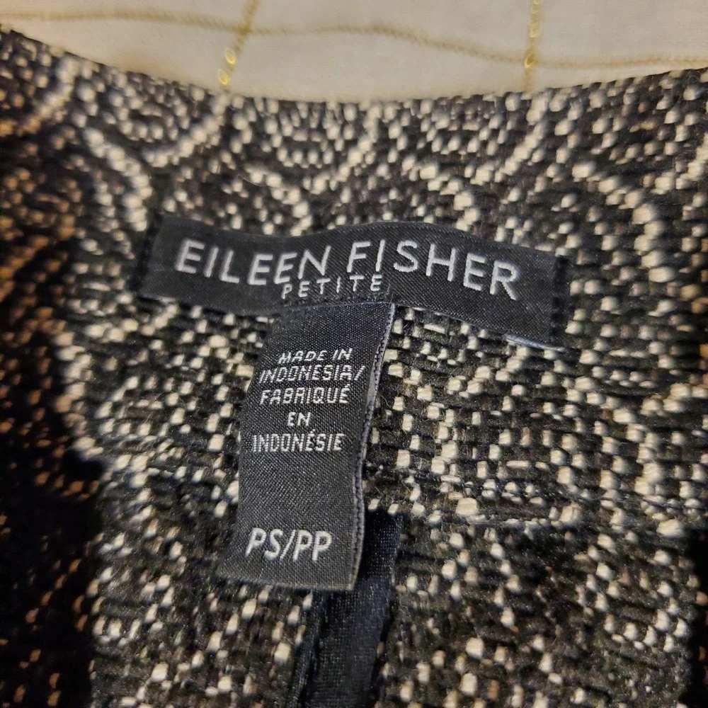 Eileen‎ Fisher Black  White cotton jacket Jacquard Full Zip Jacket Petite Small